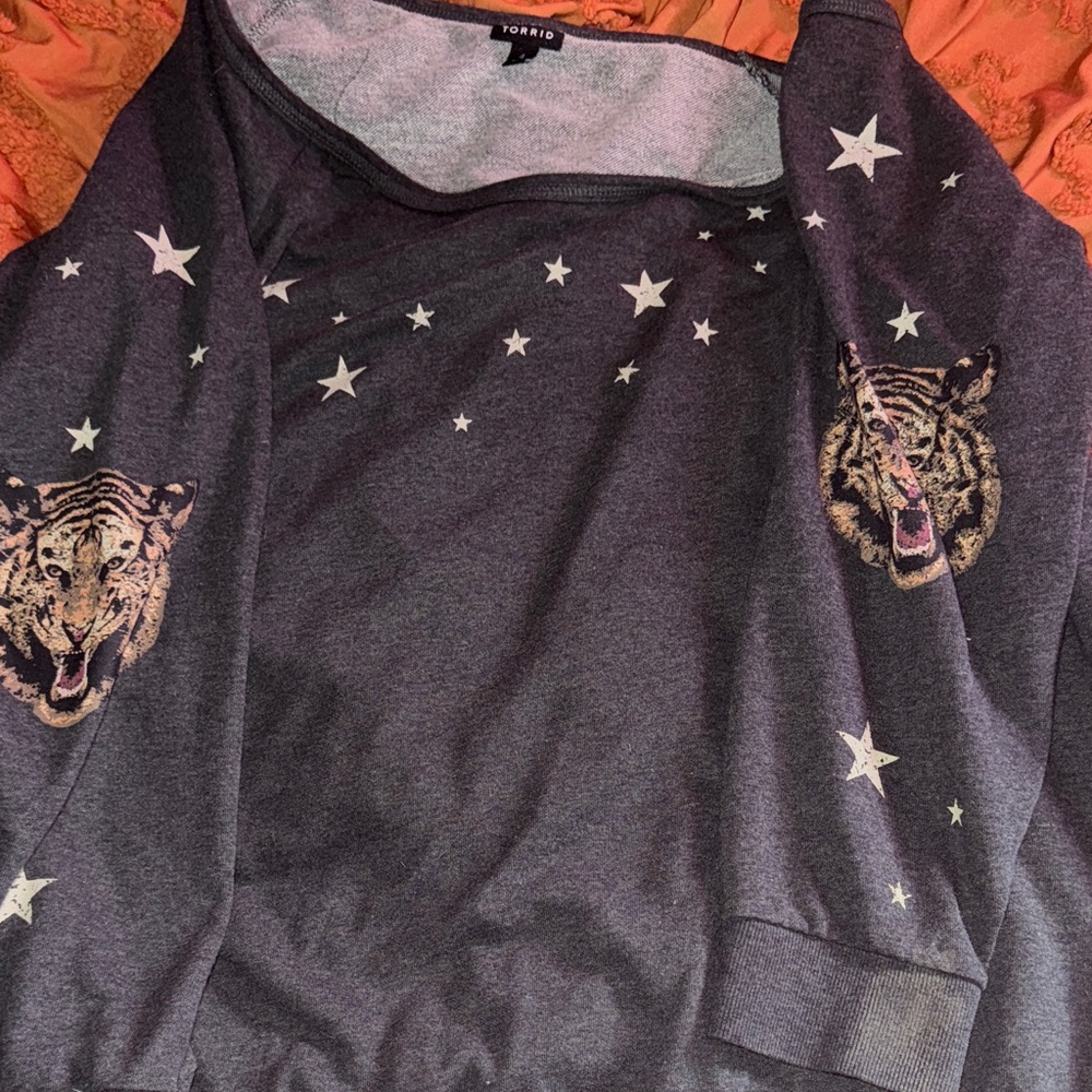 Torrid Charcoal Sweatshirt with Star and Tiger Design